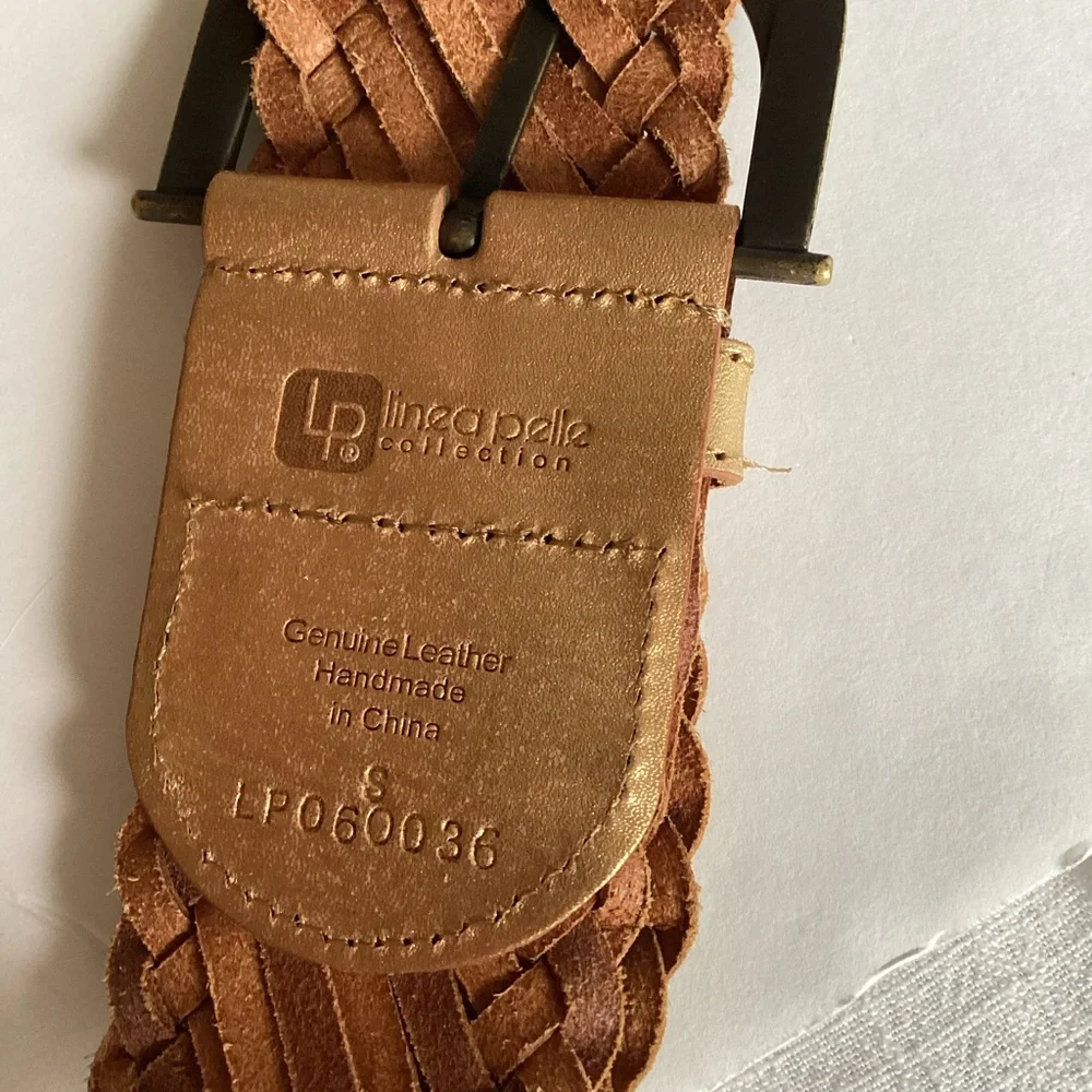 Linea Pelle Belt Small Gold Leather Braided Wide Statement